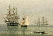 John ward of hull Warships on a calm sea oil painting artist